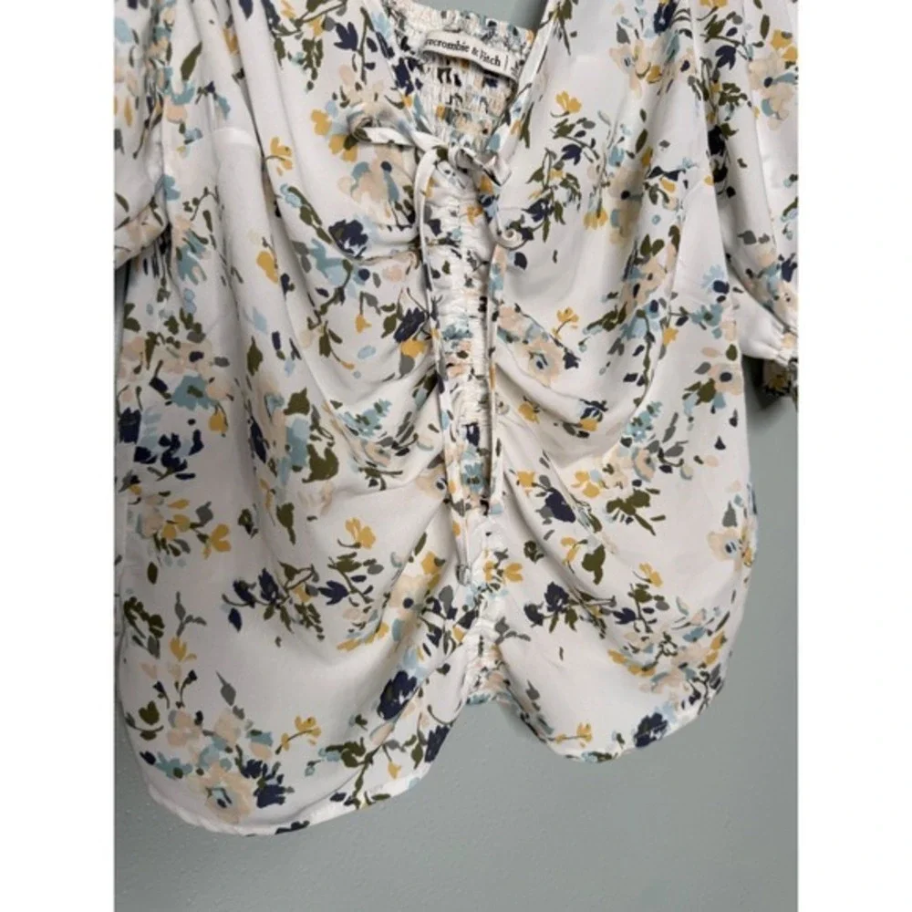 Abercrombie & Fitch green and yellow‎ floral print rouched boho Gypsy blouse